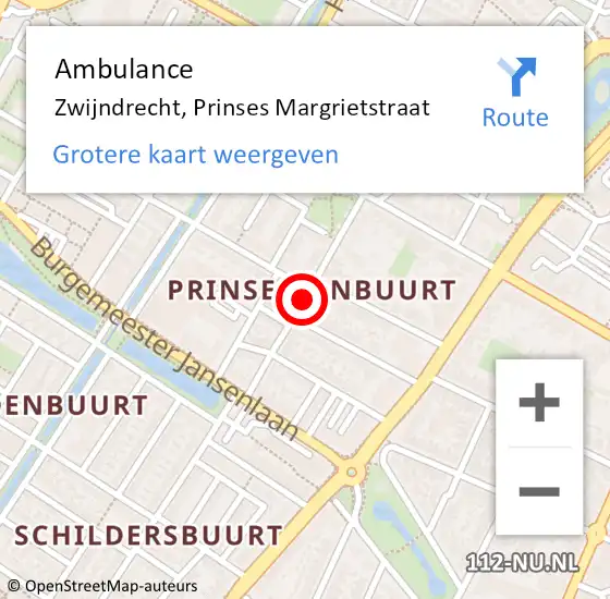 Locatie op kaart van de 112 melding: Ambulance Zwijndrecht, Prinses Margrietstraat op 12 juli 2020 15:14