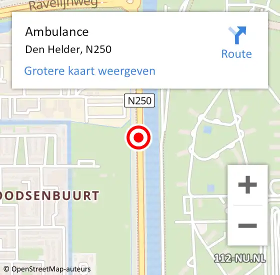 Locatie op kaart van de 112 melding: Ambulance Den Helder, N250 op 12 juli 2020 16:08