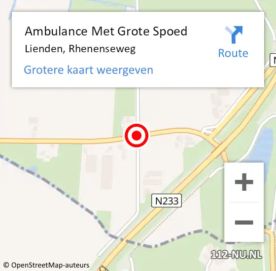 Locatie op kaart van de 112 melding: Ambulance Met Grote Spoed Naar Lienden, Rhenenseweg op 12 juli 2020 16:10