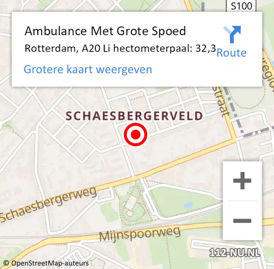 Locatie op kaart van de 112 melding: Ambulance Met Grote Spoed Naar Rotterdam, A20 Li hectometerpaal: 32,3 op 12 juli 2020 17:09