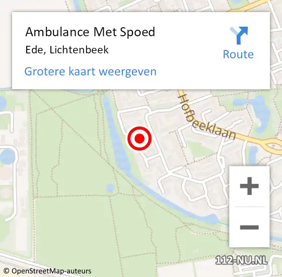 Locatie op kaart van de 112 melding: Ambulance Met Spoed Naar Ede, Lichtenbeek op 12 juli 2020 17:10