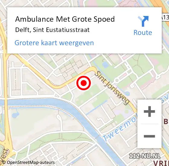 Locatie op kaart van de 112 melding: Ambulance Met Grote Spoed Naar Delft, Sint Eustatiusstraat op 12 juli 2020 19:08