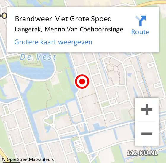 Locatie op kaart van de 112 melding: Brandweer Met Grote Spoed Naar Langerak, Menno Van Coehoornsingel op 12 mei 2014 13:44