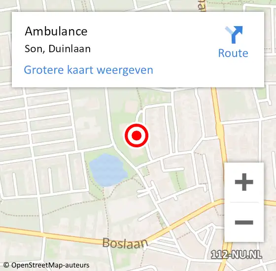 Locatie op kaart van de 112 melding: Ambulance Son, Duinlaan op 12 juli 2020 20:12