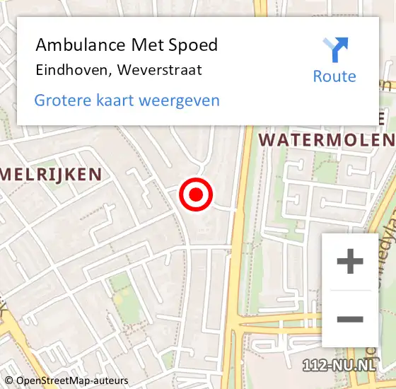 Locatie op kaart van de 112 melding: Ambulance Met Spoed Naar Eindhoven, Weverstraat op 12 juli 2020 21:17