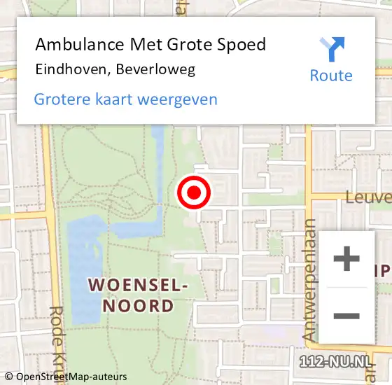 Locatie op kaart van de 112 melding: Ambulance Met Grote Spoed Naar Eindhoven, Beverloweg op 13 juli 2020 00:14