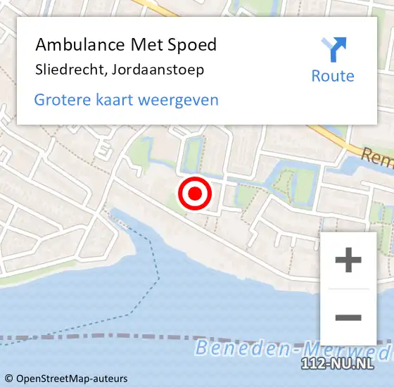 Locatie op kaart van de 112 melding: Ambulance Met Spoed Naar Sliedrecht, Jordaanstoep op 13 juli 2020 00:36