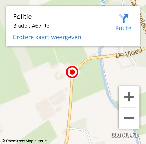 Locatie op kaart van de 112 melding: Politie Bladel, A67 Re op 13 juli 2020 03:33