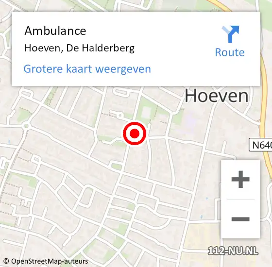 Locatie op kaart van de 112 melding: Ambulance De Hoeven op 12 mei 2014 14:08