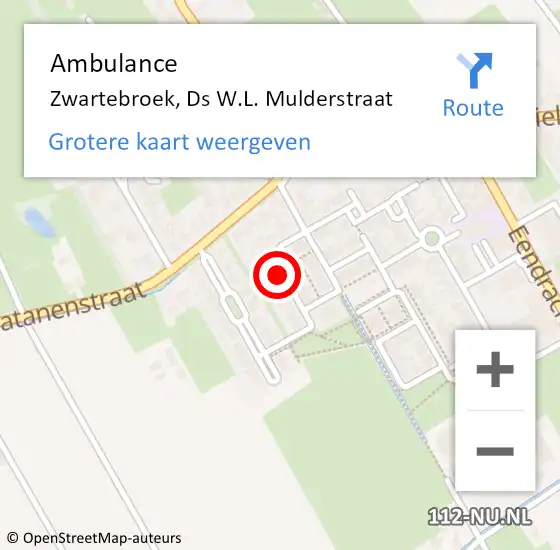 Locatie op kaart van de 112 melding: Ambulance Zwartebroek, Ds W.L. Mulderstraat op 13 juli 2020 10:07