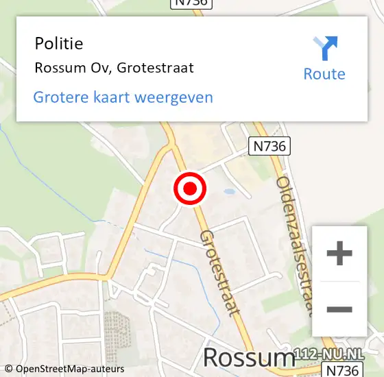 Locatie op kaart van de 112 melding: Politie Rossum Ov, Grotestraat op 13 juli 2020 10:20