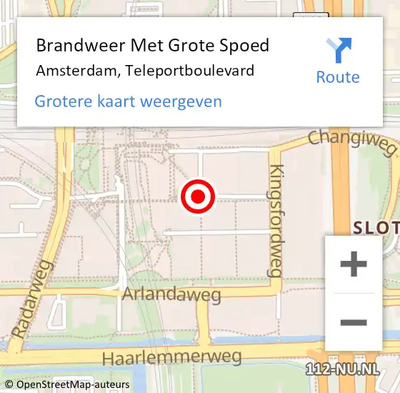 Locatie op kaart van de 112 melding: Brandweer Met Grote Spoed Naar Amsterdam, Teleportboulevard op 13 juli 2020 10:41