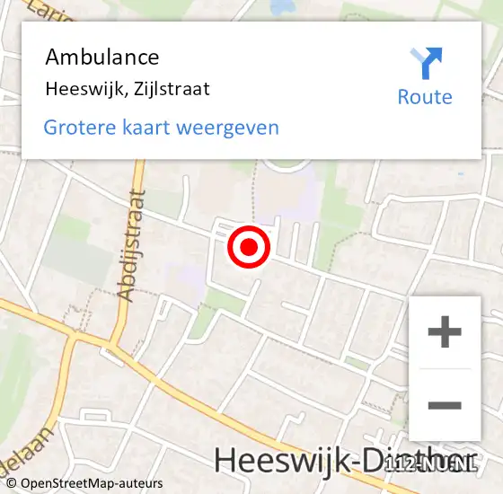 Locatie op kaart van de 112 melding: Ambulance Heeswijk, Zijlstraat op 13 juli 2020 10:48