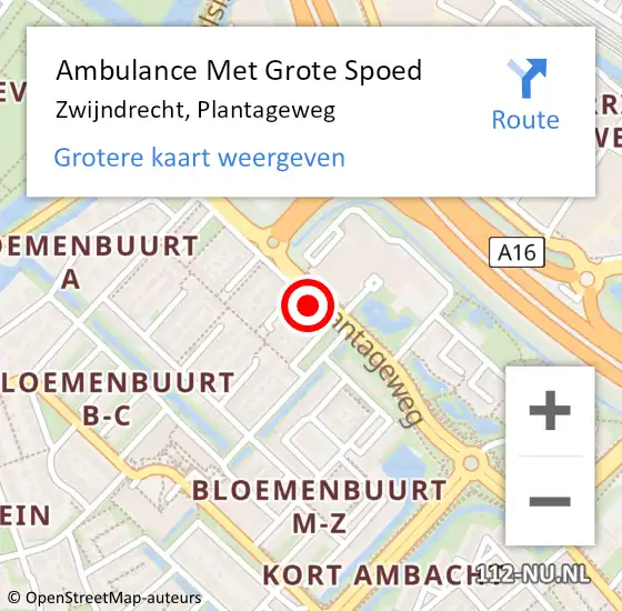 Locatie op kaart van de 112 melding: Ambulance Met Grote Spoed Naar Zwijndrecht, Plantageweg op 13 juli 2020 10:58