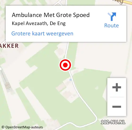 Locatie op kaart van de 112 melding: Ambulance Met Grote Spoed Naar Kapel Avezaath, De Eng op 13 juli 2020 12:15