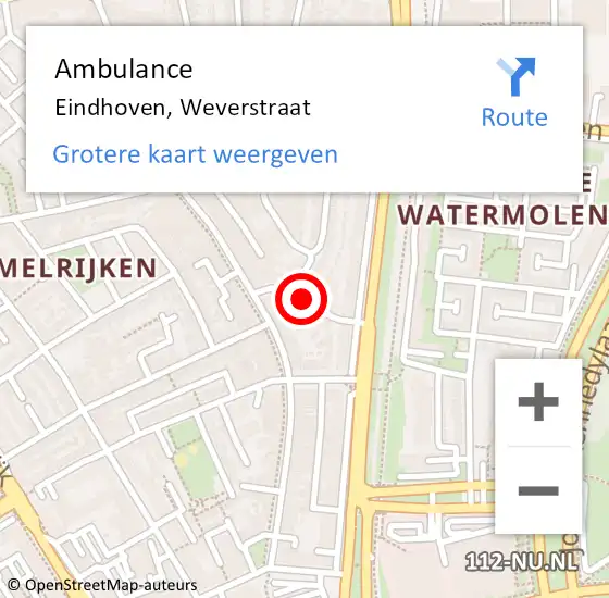 Locatie op kaart van de 112 melding: Ambulance Eindhoven, Weverstraat op 13 juli 2020 12:47