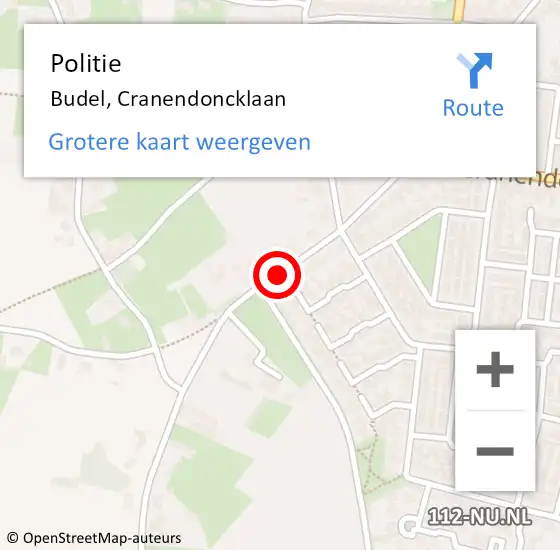 Locatie op kaart van de 112 melding: Politie Budel, Cranendoncklaan op 13 juli 2020 13:54