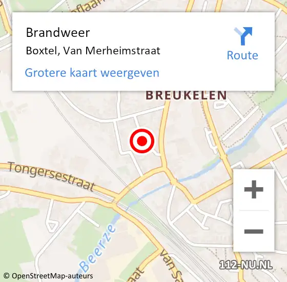 Locatie op kaart van de 112 melding: Brandweer Boxtel, Van Merheimstraat op 13 juli 2020 14:50