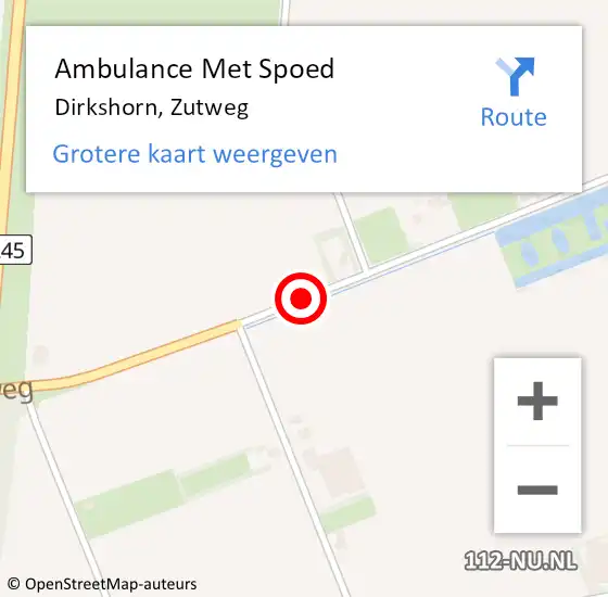 Locatie op kaart van de 112 melding: Ambulance Met Spoed Naar Dirkshorn, Zutweg op 13 juli 2020 14:50