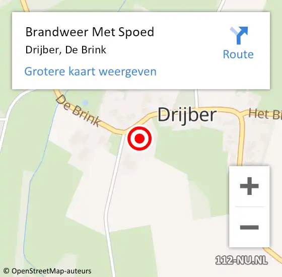 Locatie op kaart van de 112 melding: Brandweer Met Spoed Naar Drijber, De Brink op 12 mei 2014 15:07