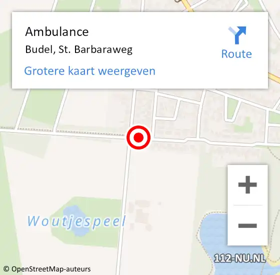 Locatie op kaart van de 112 melding: Ambulance Budel, St. Barbaraweg op 13 juli 2020 15:08