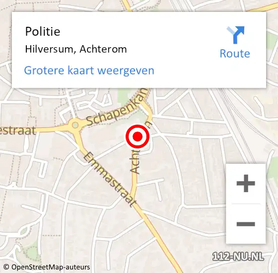 Locatie op kaart van de 112 melding: Politie Hilversum, Achterom op 13 juli 2020 15:22