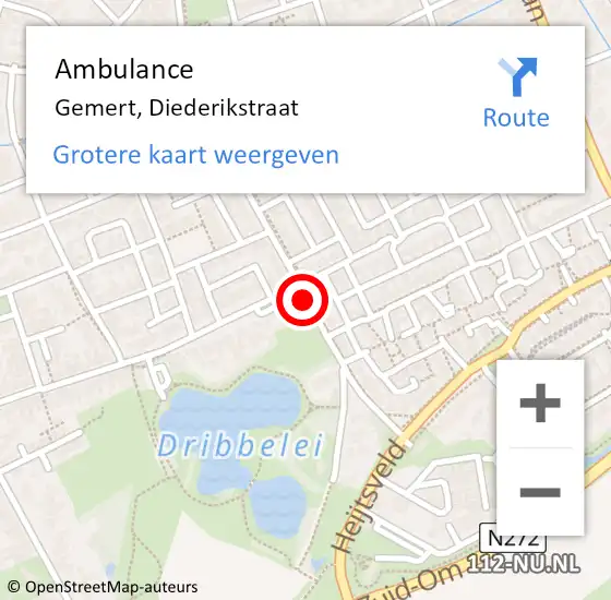 Locatie op kaart van de 112 melding: Ambulance Gemert, Diederikstraat op 13 juli 2020 16:06