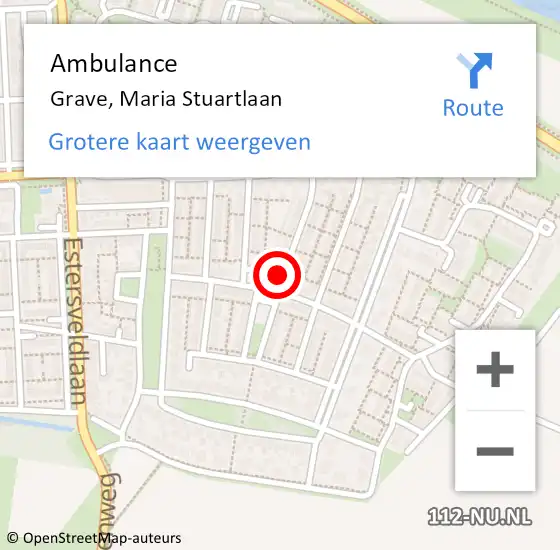 Locatie op kaart van de 112 melding: Ambulance Grave, Maria Stuartlaan op 13 juli 2020 17:02