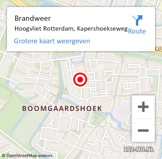 Locatie op kaart van de 112 melding: Brandweer Hoogvliet Rotterdam, Kapershoekseweg op 13 juli 2020 17:35