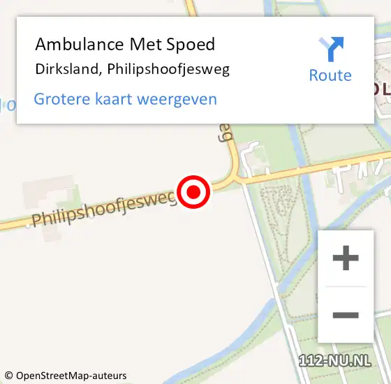 Locatie op kaart van de 112 melding: Ambulance Met Spoed Naar Dirksland, Philipshoofjesweg op 13 juli 2020 17:39