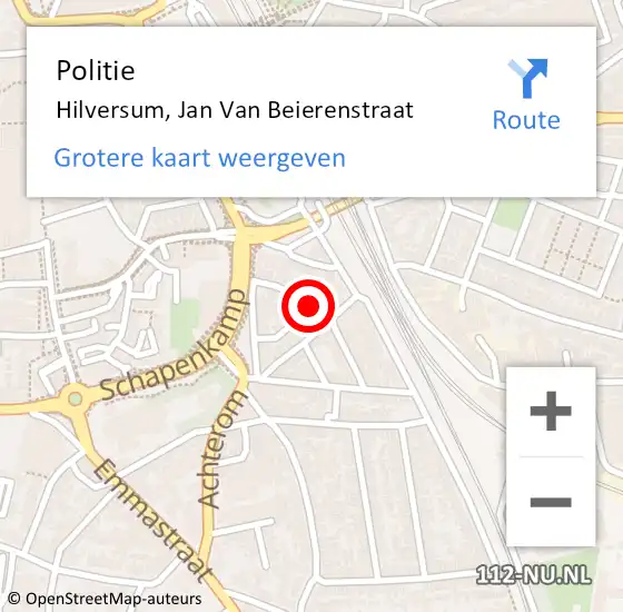 Locatie op kaart van de 112 melding: Politie Hilversum, Jan Van Beierenstraat op 13 juli 2020 17:41