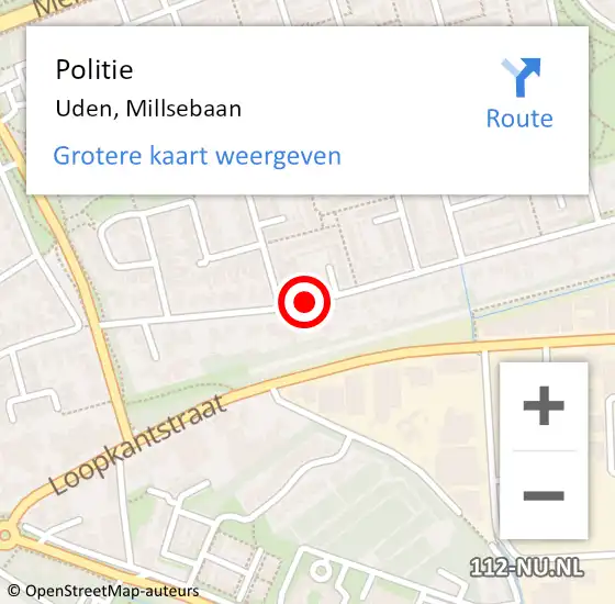 Locatie op kaart van de 112 melding: Politie Uden, Millsebaan op 13 juli 2020 18:55