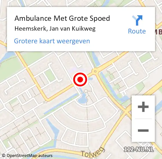 Locatie op kaart van de 112 melding: Ambulance Met Grote Spoed Naar Heemskerk, Jan Van Kuikweg op 13 juli 2020 19:17