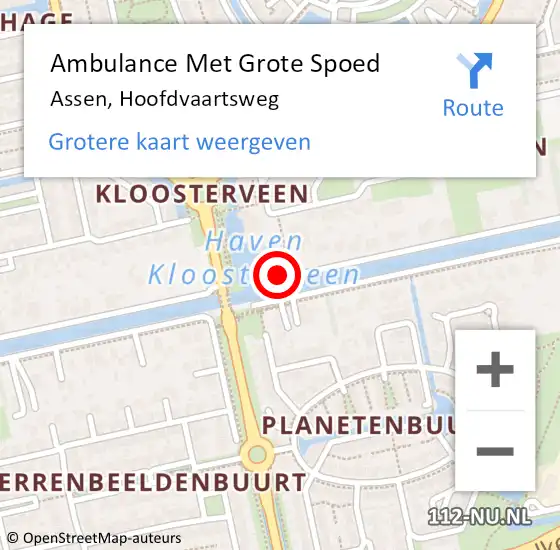 Locatie op kaart van de 112 melding: Ambulance Met Grote Spoed Naar Assen, Hoofdvaartsweg op 13 juli 2020 20:21