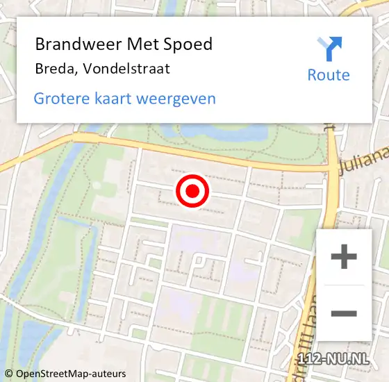 Locatie op kaart van de 112 melding: Brandweer Met Spoed Naar Breda, Vondelstraat op 14 juli 2020 00:58