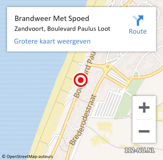 Locatie op kaart van de 112 melding: Brandweer Met Spoed Naar Zandvoort, Boulevard Paulus Loot op 14 juli 2020 01:11