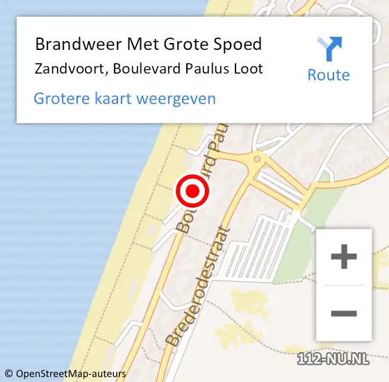 Locatie op kaart van de 112 melding: Brandweer Met Grote Spoed Naar Zandvoort, Boulevard Paulus Loot op 14 juli 2020 01:17
