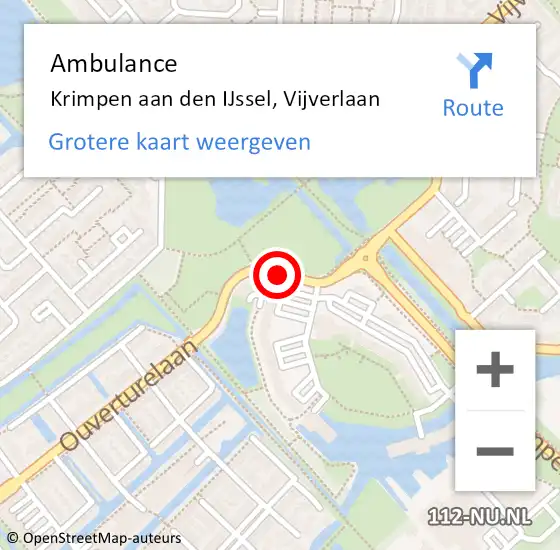 Locatie op kaart van de 112 melding: Ambulance Krimpen aan den IJssel, Vijverlaan op 14 juli 2020 11:56
