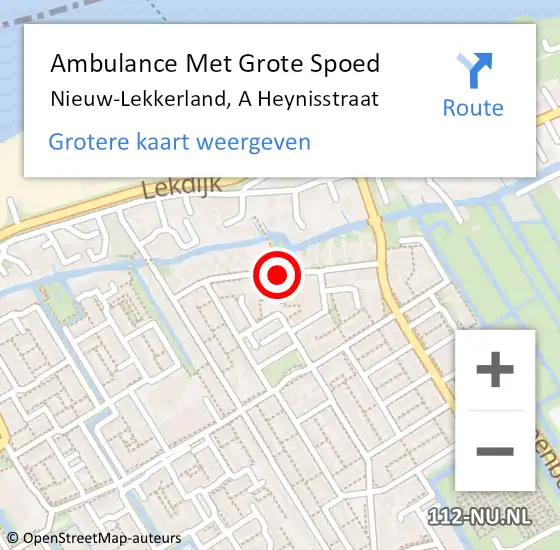 Locatie op kaart van de 112 melding: Ambulance Met Grote Spoed Naar Nieuw-Lekkerland, A Heynisstraat op 14 juli 2020 12:03