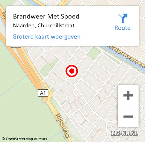 Locatie op kaart van de 112 melding: Brandweer Met Spoed Naar Naarden, Churchillstraat op 14 juli 2020 12:12