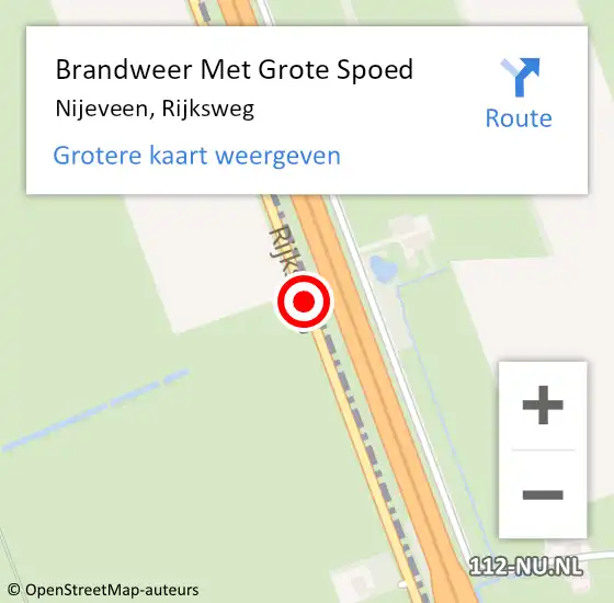 Locatie op kaart van de 112 melding: Brandweer Met Grote Spoed Naar Nijeveen, Rijksweg op 14 juli 2020 12:25