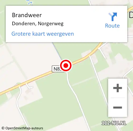 Locatie op kaart van de 112 melding: Brandweer Donderen, Norgerweg op 14 juli 2020 13:44