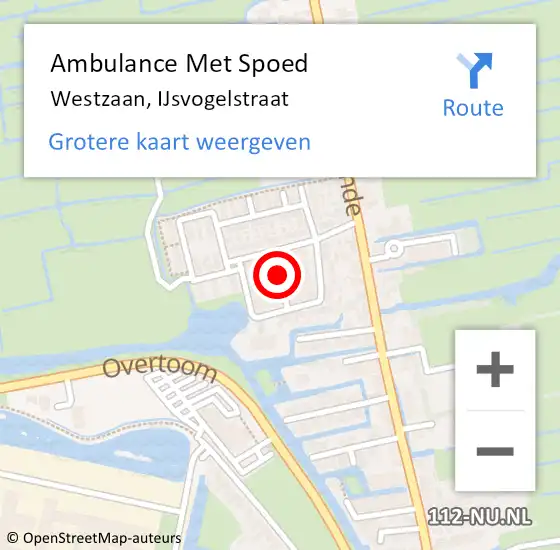 Locatie op kaart van de 112 melding: Ambulance Met Spoed Naar Westzaan, IJsvogelstraat op 14 juli 2020 13:53