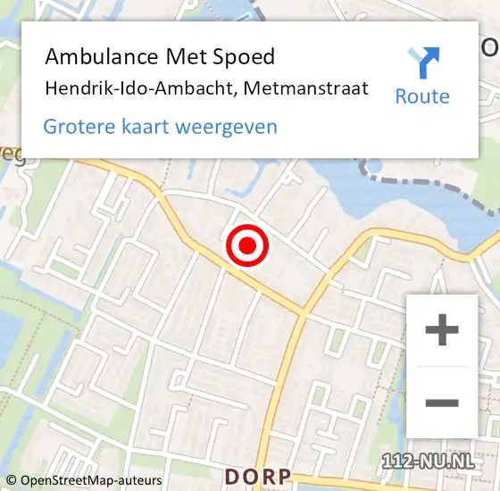 Locatie op kaart van de 112 melding: Ambulance Met Spoed Naar Hendrik-Ido-Ambacht, Metmanstraat op 14 juli 2020 13:57