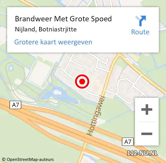 Locatie op kaart van de 112 melding: Brandweer Met Grote Spoed Naar Nijland, Botniastrjitte op 14 juli 2020 14:22