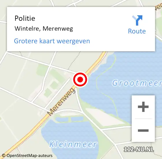 Locatie op kaart van de 112 melding: Politie Wintelre, Merenweg op 14 juli 2020 16:08