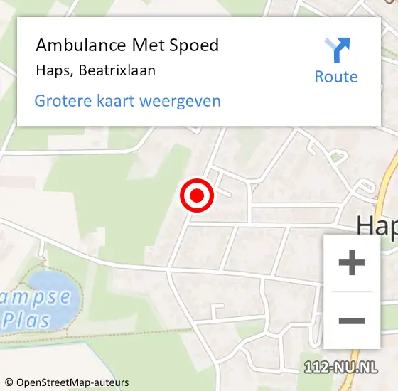 Locatie op kaart van de 112 melding: Ambulance Met Spoed Naar Haps, Beatrixlaan op 14 juli 2020 16:52