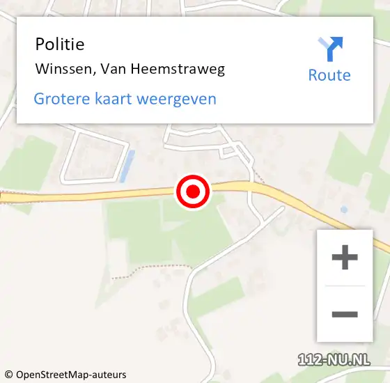 Locatie op kaart van de 112 melding: Politie Winssen, Van Heemstraweg op 14 juli 2020 18:08