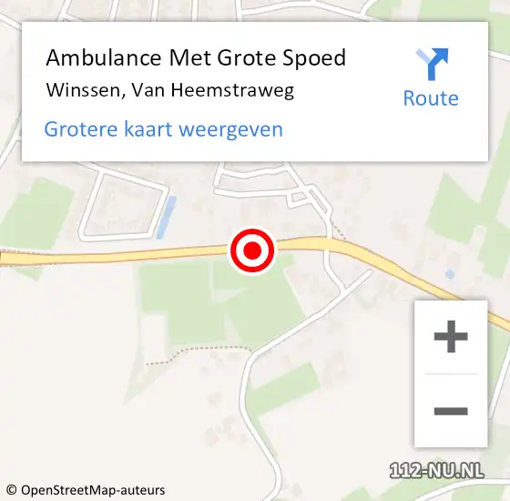Locatie op kaart van de 112 melding: Ambulance Met Grote Spoed Naar Winssen, Van Heemstraweg op 14 juli 2020 18:11