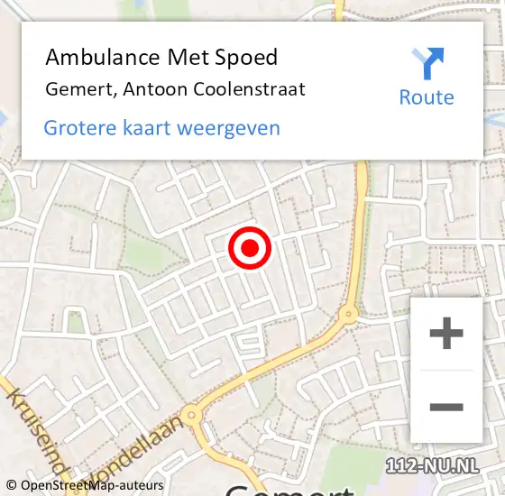 Locatie op kaart van de 112 melding: Ambulance Met Spoed Naar Gemert, Antoon Coolenstraat op 14 juli 2020 18:53